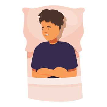 Sad teenager lying in bed suffering from insomnia and depression vector