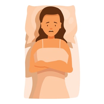 Sad woman suffering from insomnia lying in bed with crossed arms vector