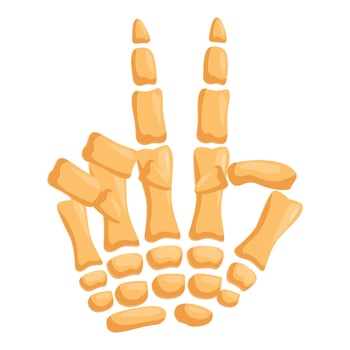 Skeleton hand showing peace symbol with two fingers vector