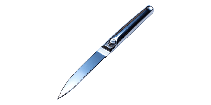 Folding pocket knife with metallic handle isolated on transparent background png