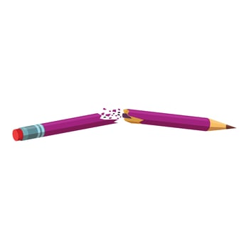 Purple pencil breaking under pressure, generating wood splinters vector