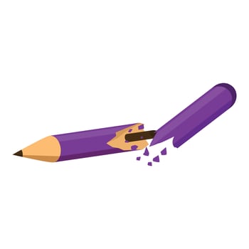 Purple pencil breaking under pressure, graphite exposed vector