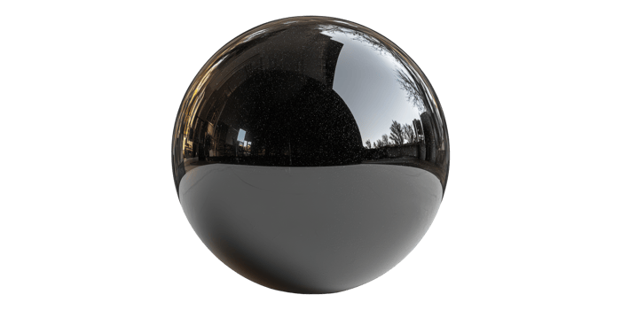 Black glossy sphere with reflections isolated on transparent background png
