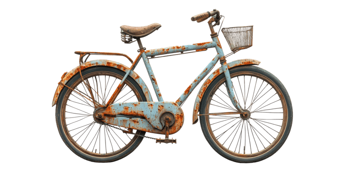 Vintage rusty bicycle with basket isolated on transparent background png