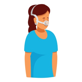 Patient wearing nasal cannula breathing supplemental oxygen vector