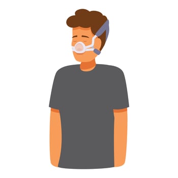 Young man breathing with respiratory mask for apnea treatment vector