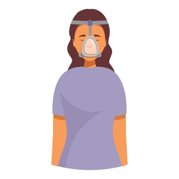 Woman using cpap machine, highlighting sleep apnea treatment and respiratory health management vector