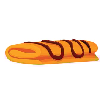 Rolled pancake with chocolate topping on white background vector