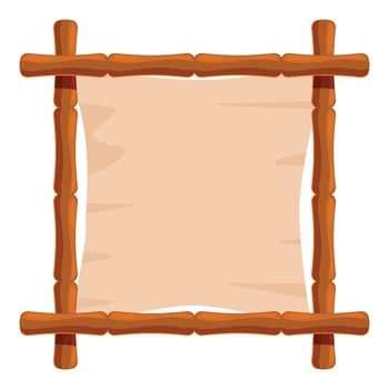 Wooden frame holding empty parchment banner, advertising concept vector