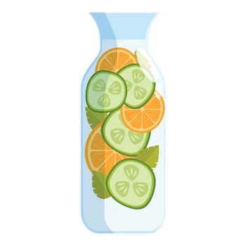 Infused water with cucumber, orange, and mint in glass jar promoting healthy lifestyle vector
