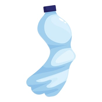 Crumpled empty plastic bottle with blue cap, recycling and environmental conservation vector