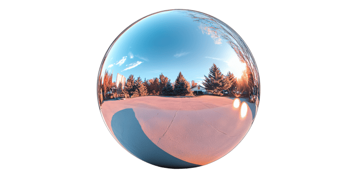 Reflective sphere showing snowy park scene isolated on transparent background png