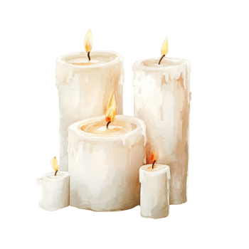 Watercolor Painting of Burning Candles of Varying Sizes png