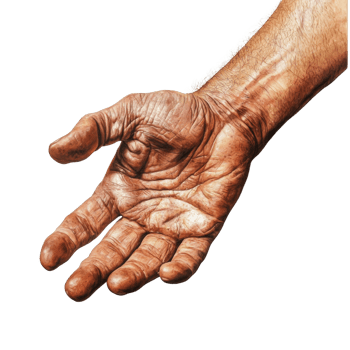 A weathered mans hand offers a gesture of giving png