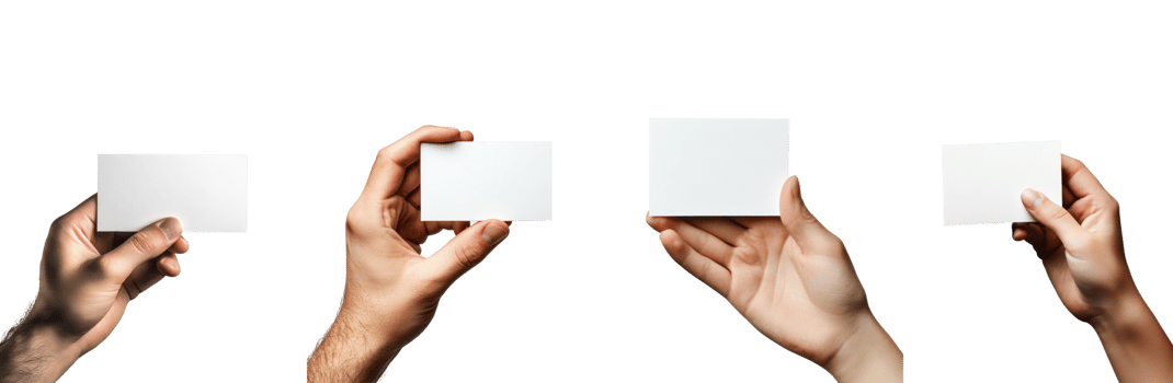 Four Hands Holding Blank White Cards cut out png