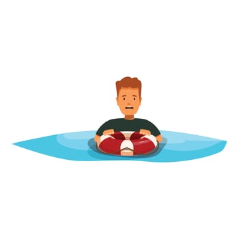 Castaway clinging to life preserver in the ocean is waiting for rescue vector
