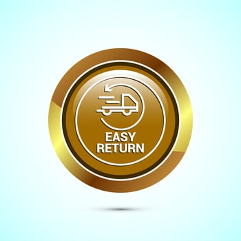 Easy return icon design illustration, Easy return label for product packaging. Gold color round button design vector