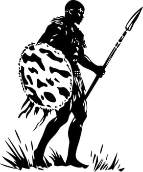 African Warrior Silhouette with Spear and Shield Art vector