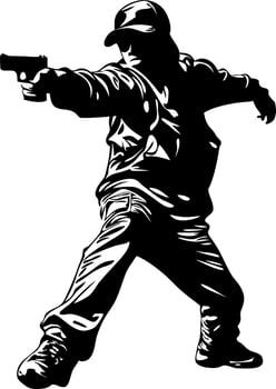 Armed Silhouette of Man in Action Pose Holding Handgun Illustration vector