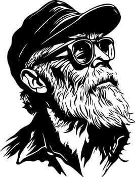 Bearded Man in Sunglasses and Cap Art for Tattoos and Posters vector
