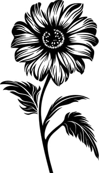 Black Silhouette Sunflower with Leaves Art Ideal for Tattoos and Design vector