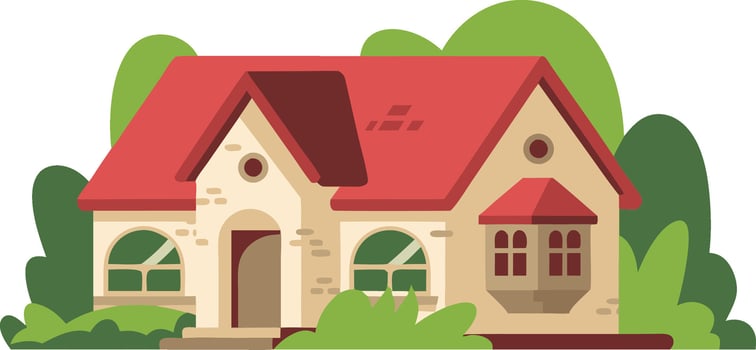 Charming Suburban House Illustration with Red Roof and Lush Greenery vector