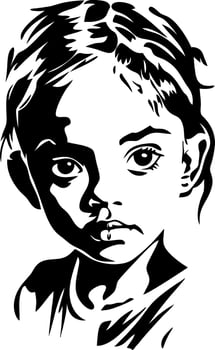 Child Portrait Art Black and White Illustration for Tattoo and Design vector