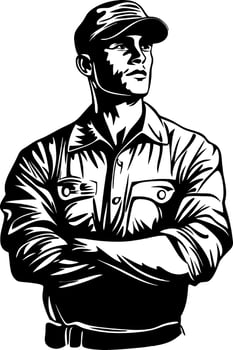 Confident Man in Cap and Shirt Illustration for Tattoos or Design vector