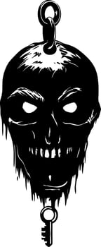 Creepy Skull Art with Key Pendant for Tattoo and Decoration vector