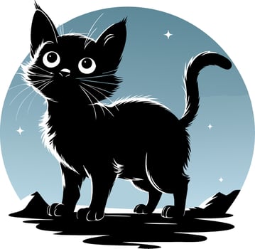 Cute Black Cat Silhouette in Night Sky Illustration vector