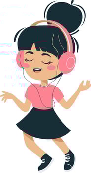 Cute Girl Listening to Music with Headphones Illustration vector