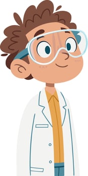 Cute Young Scientist Boy Cartoon Character in Lab Coat and Safety Goggles for Educational Use vector