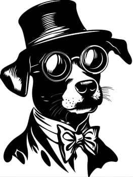 Dapper Dog in Top Hat and Glasses Vintage Style Art vector