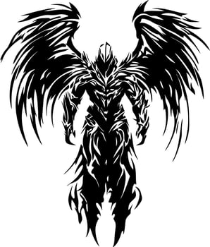 Dark Fierce Winged Warrior Art for Tattoo and Design Projects vector