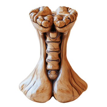Intricately carved wooden sculpture of a spine showcasing artistic craftsmanship and natural patterns isolated on transparent background. png