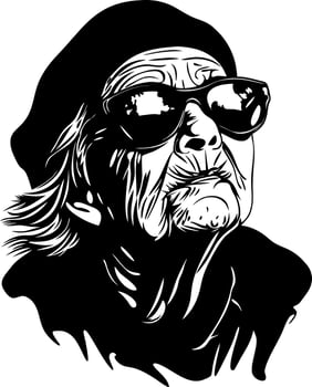 Elderly Woman in Sunglasses Art for Vintage Graphic Design Projects vector