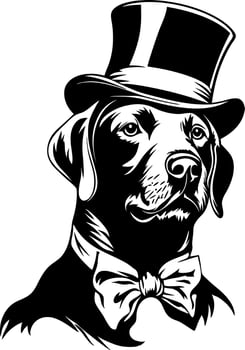 Elegant Dog in Top Hat and Bow Tie Vintage Illustration vector