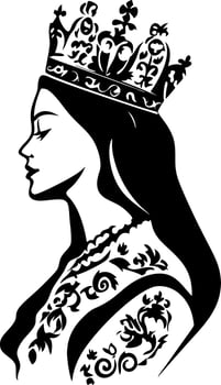 Elegant Queen Silhouette Crowned Empress Decorative Art Design vector