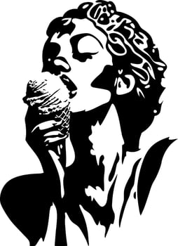 Elegant Woman Eating Ice Cream Silhouette Design for Art and Tattoos vector