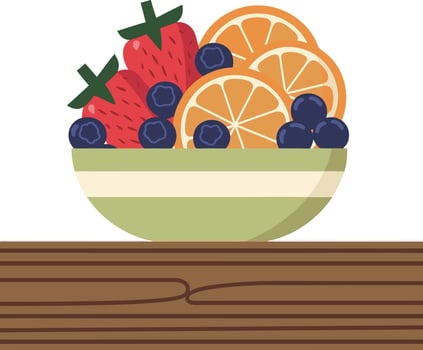 Fresh Fruit Bowl Illustration with Strawberries Oranges and Blueberries vector