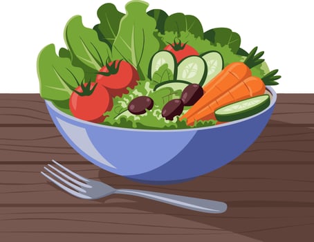 Fresh Vegetable Salad Bowl Illustration with Tomatoes Cucumbers Carrots and Greens vector
