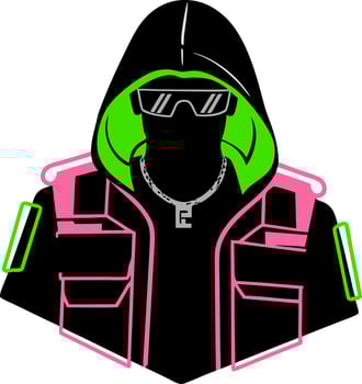 Futuristic Neon Hooded Figure with Sunglasses Art vector