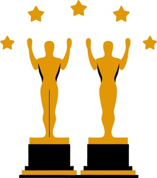 Golden Award Trophies with Five Stars for Achievement Recognition vector