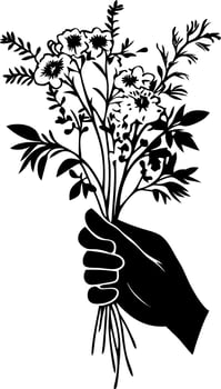 Hand Holding Floral Bouquet Silhouette for Tattoo and Craft Design vector