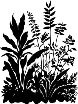 Lush Botanical Silhouette Illustrating Diverse Plant Leaves vector