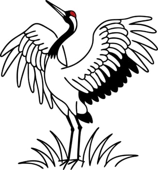 Majestic Crane Illustration with Spread Wings in Natural Pose vector