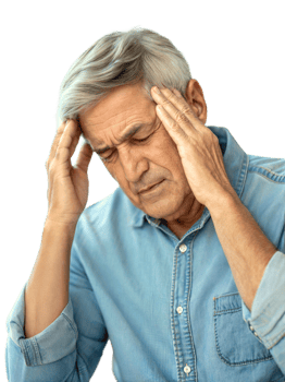 Handsome elderly man having bad headache, holding his head, transparent background, felling unwell png