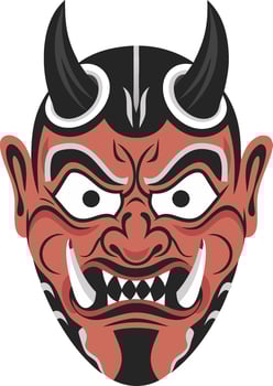Oni Demon Mask Illustration for Tattoo and Cultural Design vector