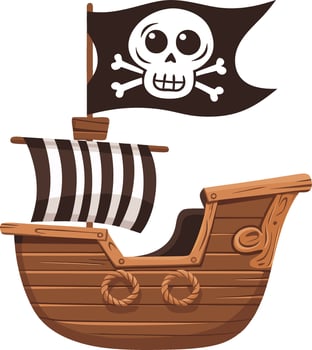 Pirate Ship Cartoon with Skull and Crossbones Flag for Kids and Nautical Themes vector