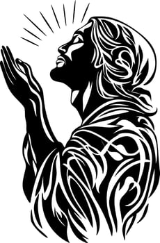 Praying Figure With Radiating Light Art for Tattoo or Coloring vector